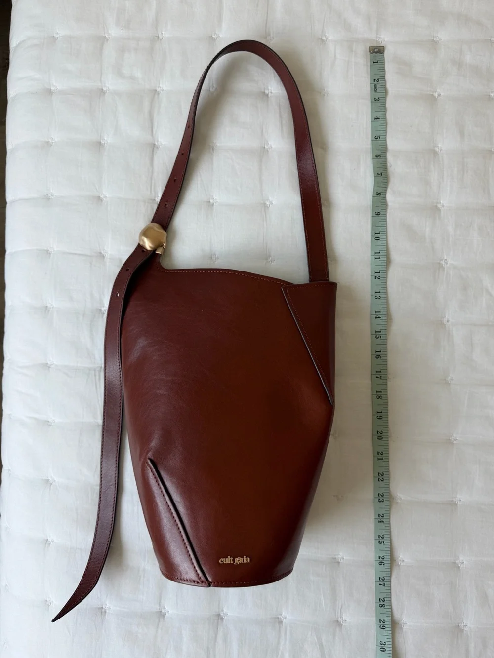 Cult Gaia Aldari Leather Shoulder Bag Cognac Brown